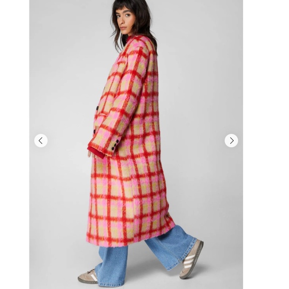 NastyGal Premium Neon Plaid Tailored Duster Coat - Picture 3 of 7